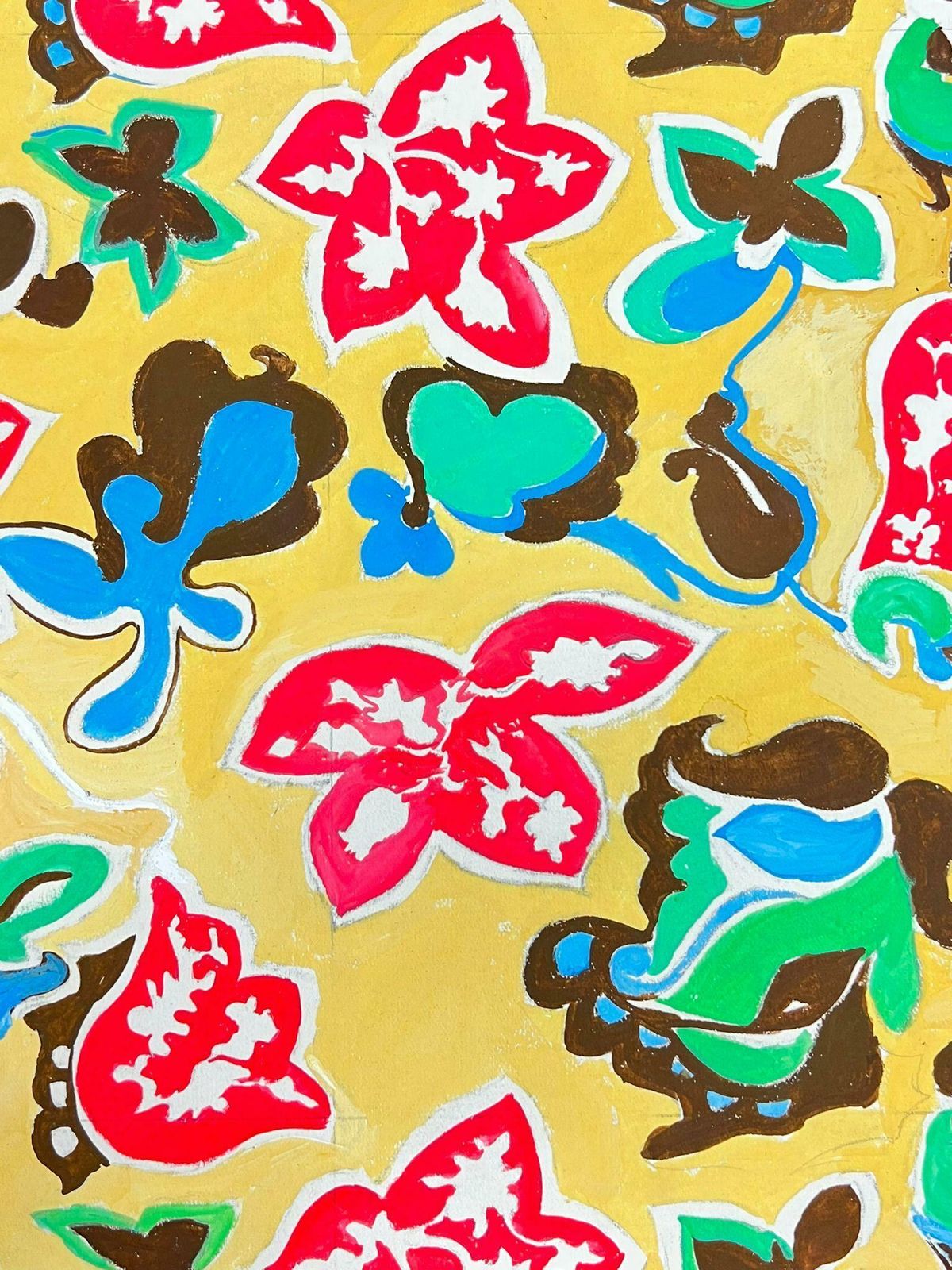 Josine Vignon1960's French Vibrant Wallpaper Design Of Pink Green And Blue Swirls 1960's photo 357.0