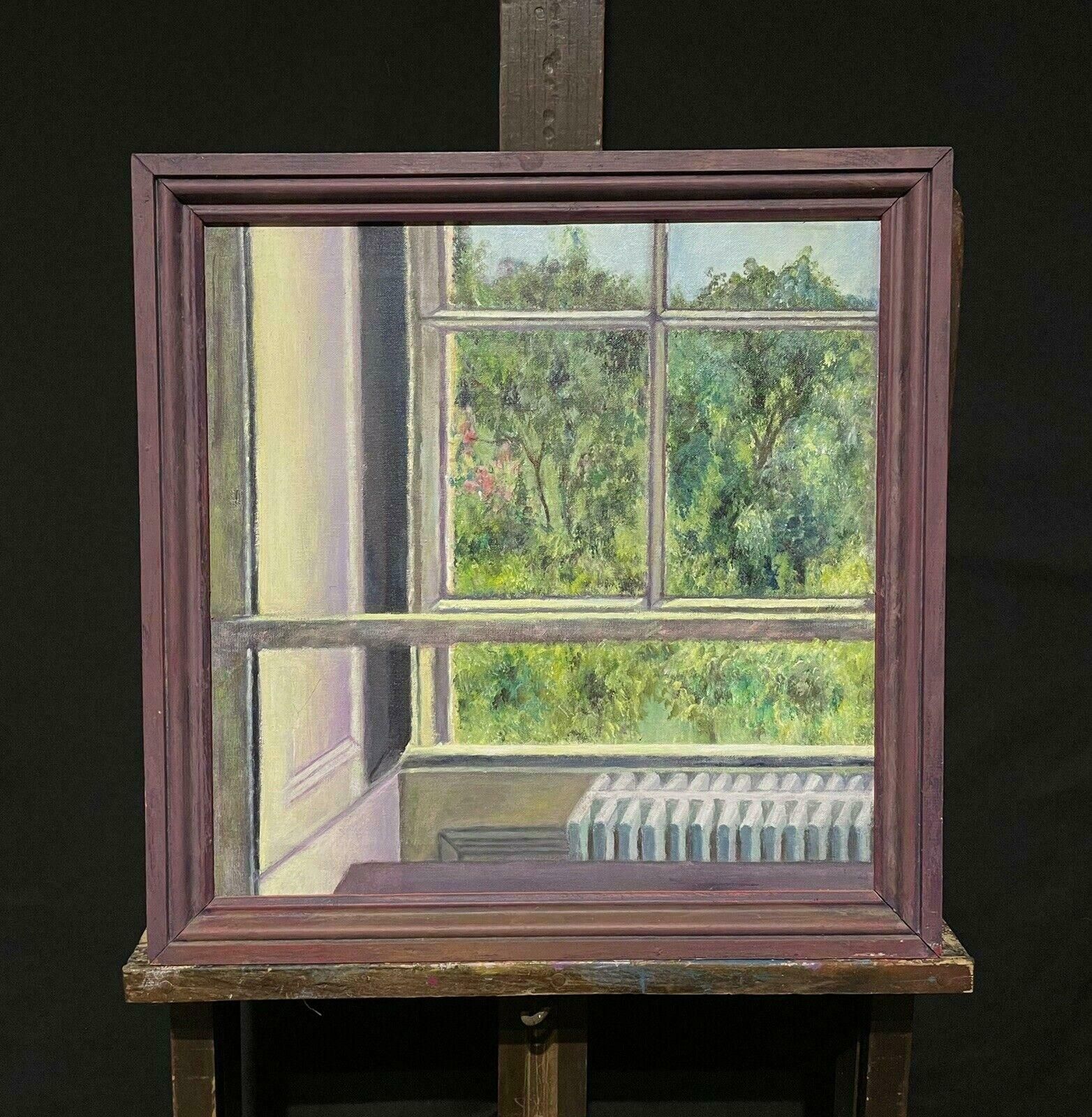 English Impressionista Room With A View Over A Garden Orchard, Original English Impressionist Oil photo furniture