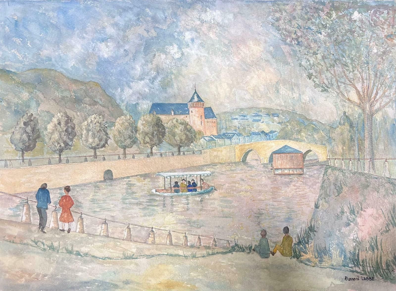 Bernard Labbe1950's Modernist Painting Figures Along The French River Bank1950's