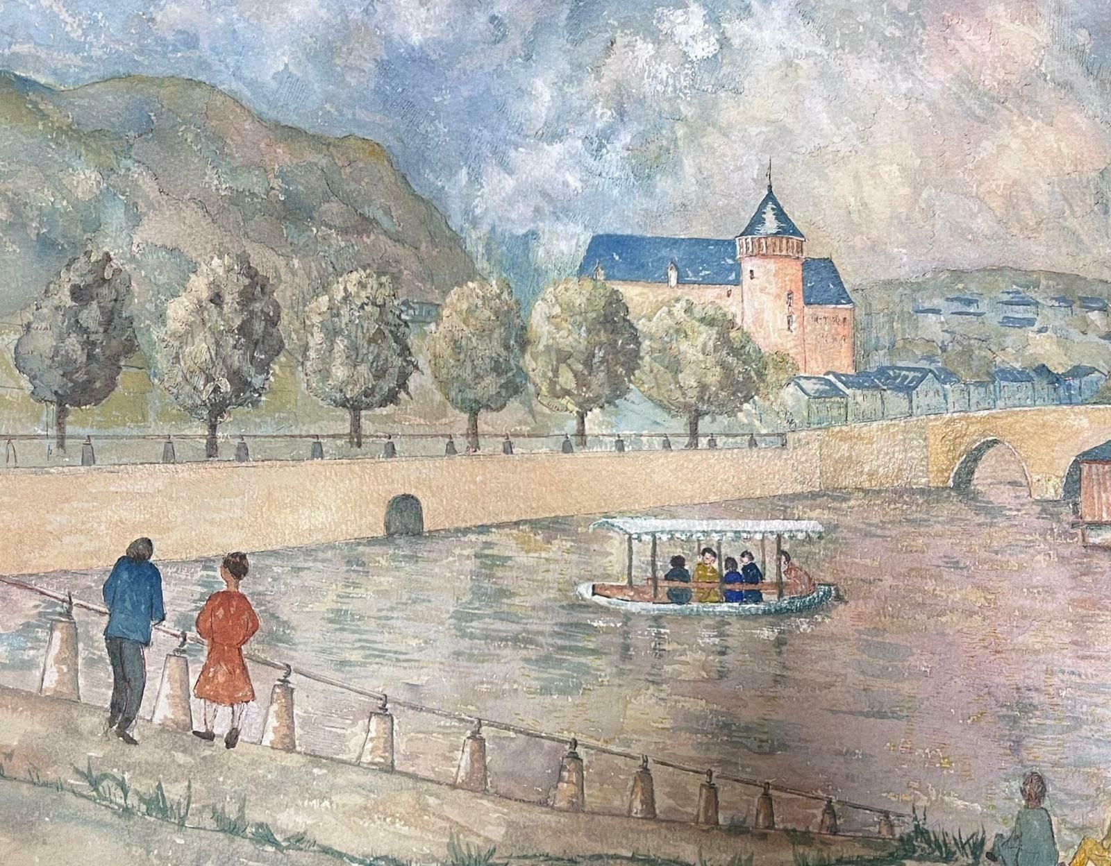 Bernard Labbe1950's Modernist Painting Figures Along The French River Bank1950's photo furniture