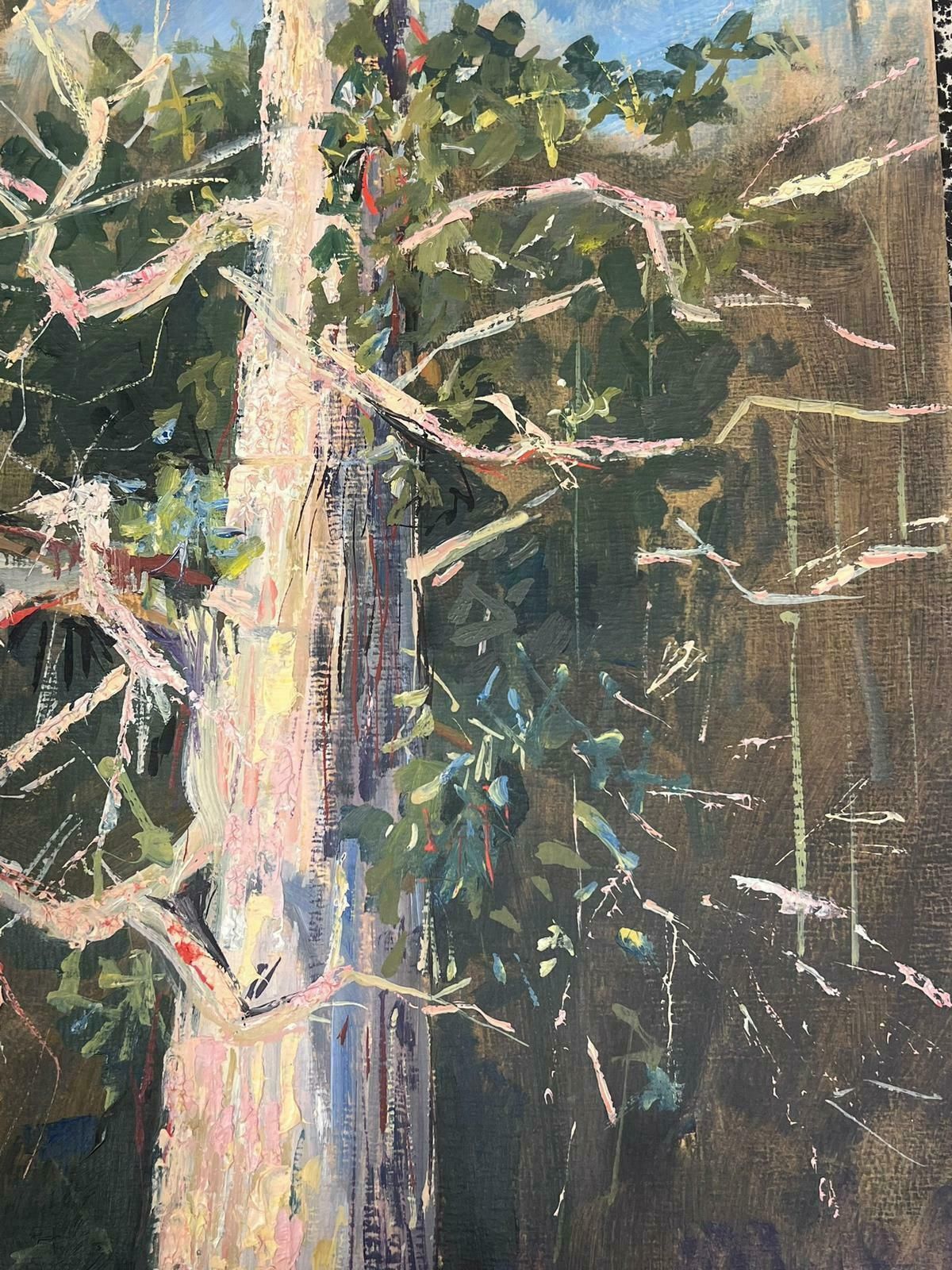 Bernard Labbe20th Century Modernist Painting Bare Tall Tree Over River Bank Landscape1950's photo 408.0