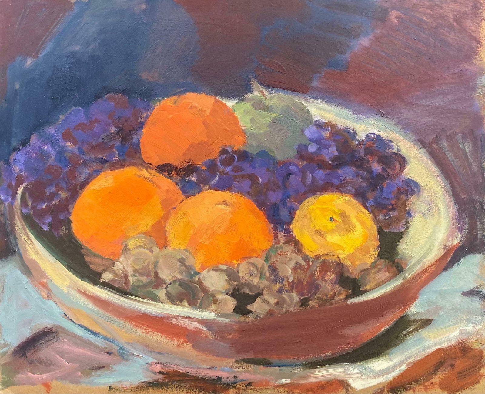 Elisabeth Hahn20th Century German Modernist Oil Painting Still Life Of Fruit In Bowl20th Century