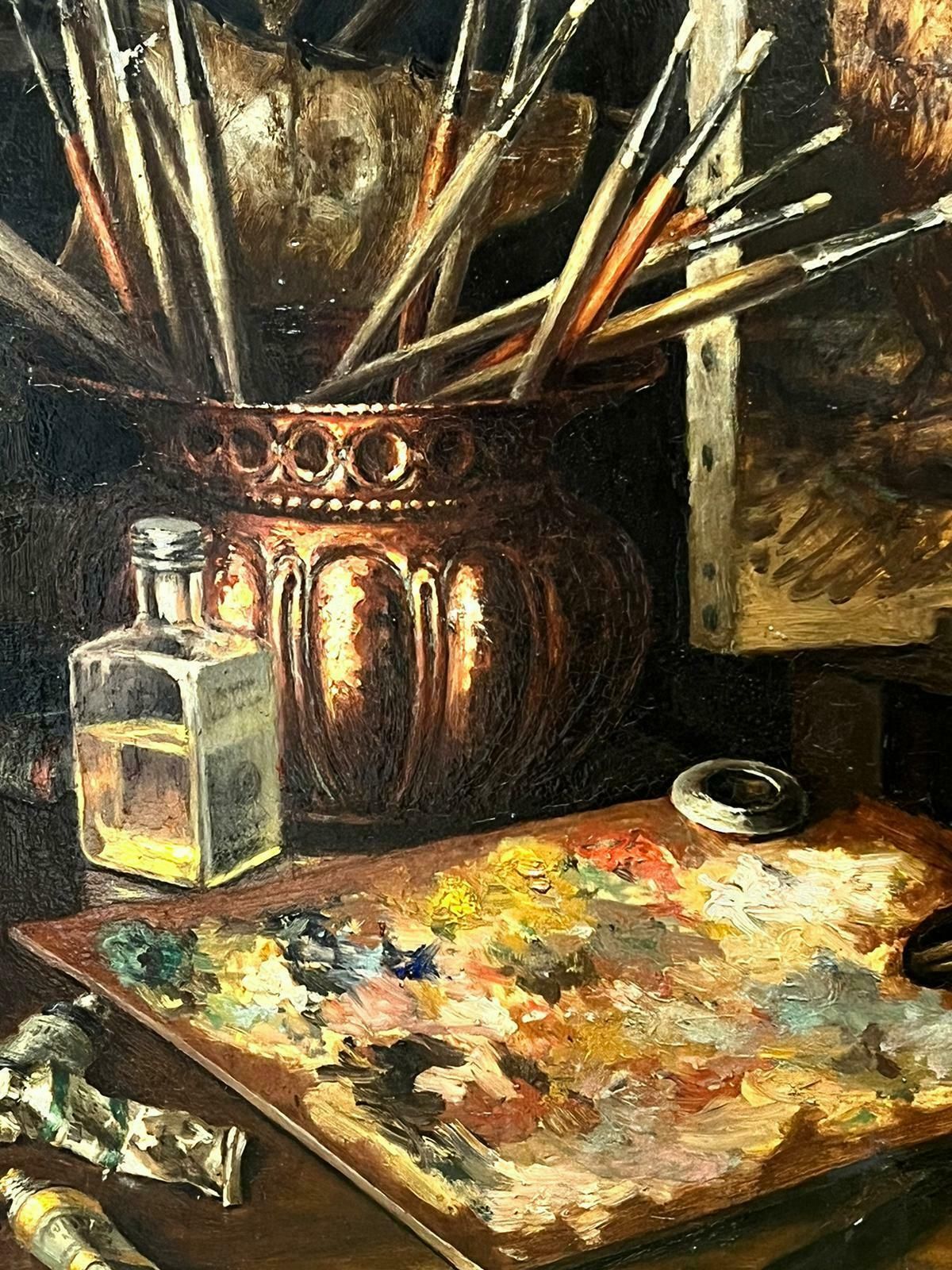 French School20th Century French Artists Studio Interior Scene Painting On Easel photo furniture