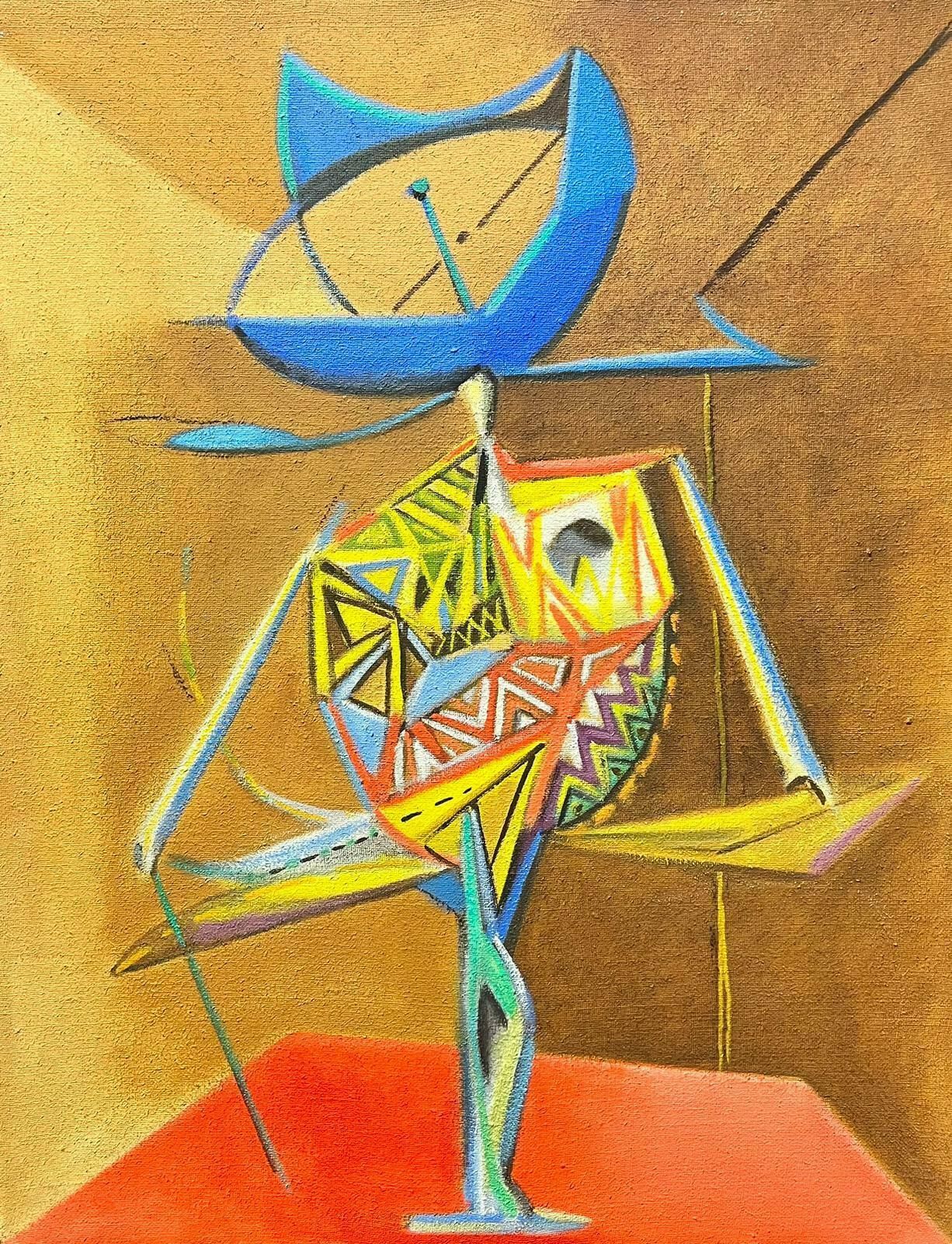 T. Fabris1980’s French Surrealist Oil Painting Abstract Figurative Composition 1989