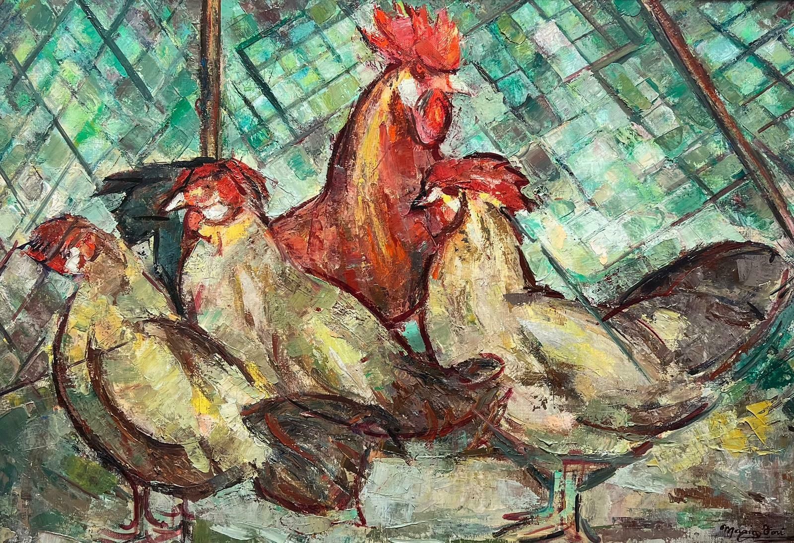 Maria Tort Xirauchickens In A Coop Large Modernist Signed European Painting, Framed