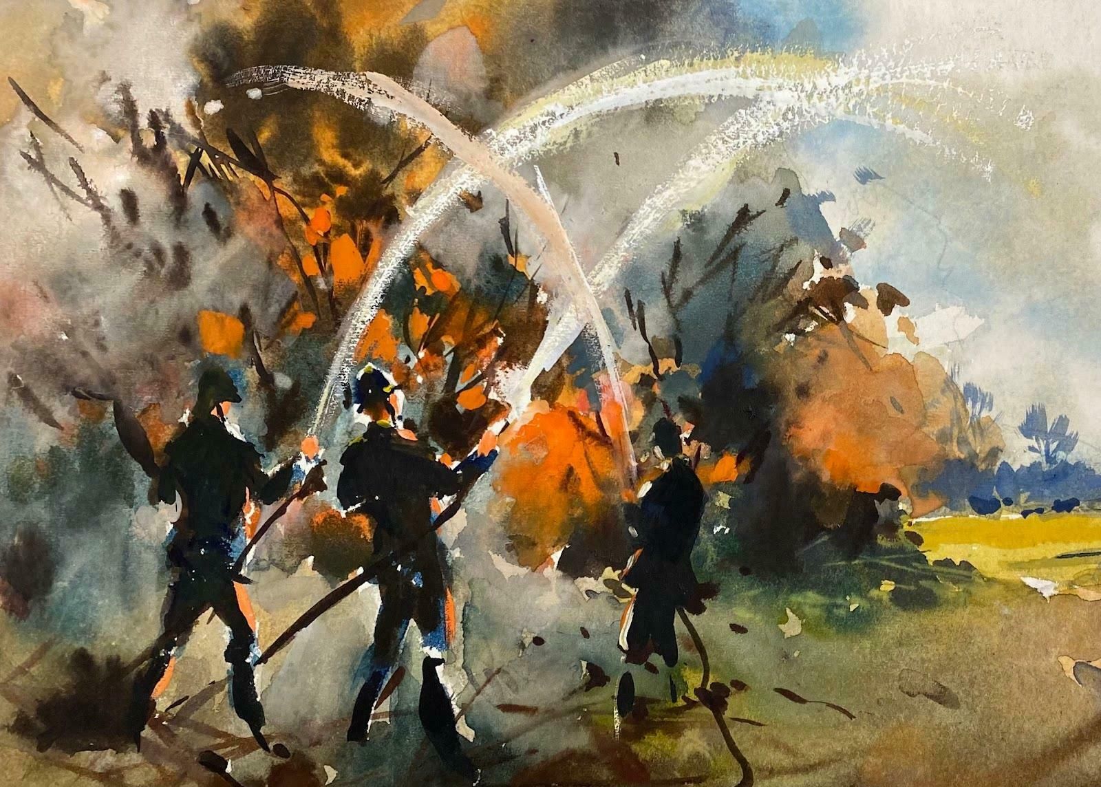 Frank Duffielddouble Sided British Painting Bridge Figure Flyfishing In The Shallow Waters Mid 20th Century photo Art