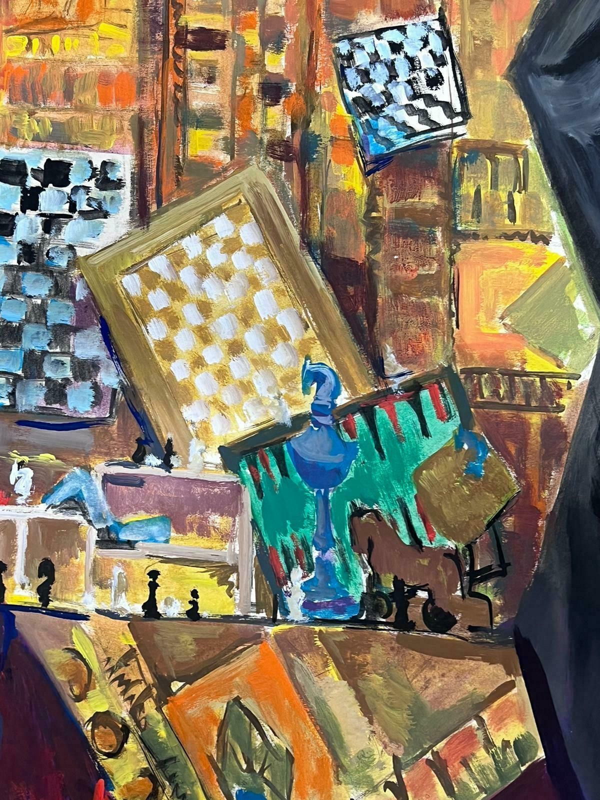 Guy Nicod 1970's French Modernist Board Games Abstract Composition Painting photo for sale