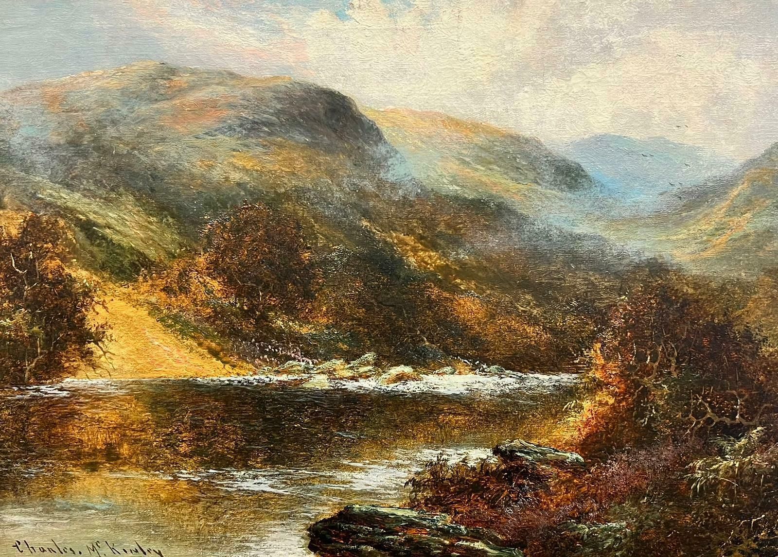 Charles M.C Kinleyantique Scottish Highlands Golden Landscape River Through The Glen Signed Oil