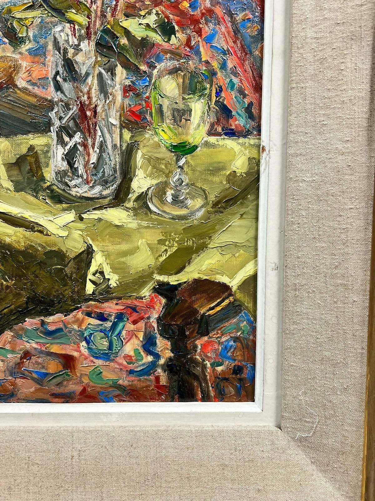 Josine Vignonroses In Vase 1960’s French Post Impressionist Oil Painting Interior Scene1960's photo for sale