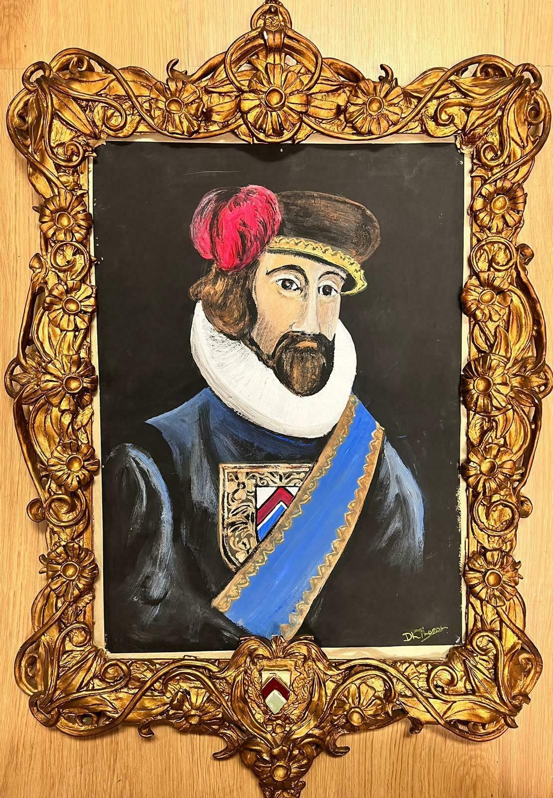 English Schoolportrait Of A Tudor English Gentleman In Fine Ornate Gilt Swept Frame