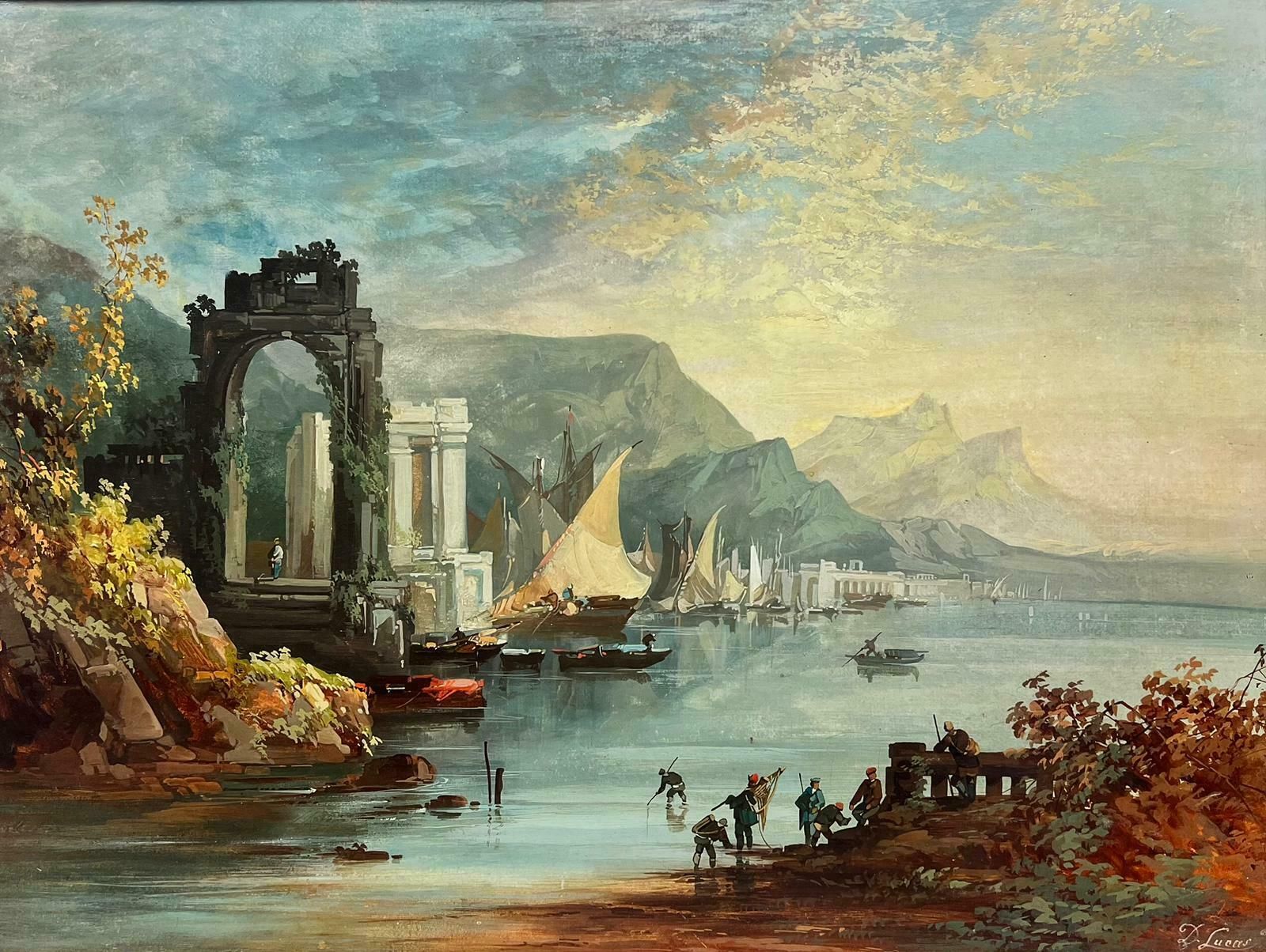 D.Lucaslarge Marine Oil Painting Continental Harbour Merchants & Fishermen Trading photo furniture
