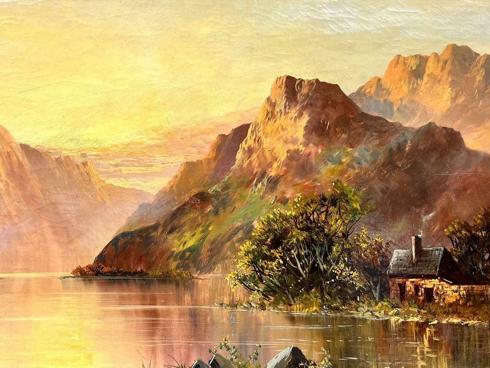 Henry Coopersunset Scottish Highland Loch Scene With Cottage Antique Signed Oil photo 1734.0