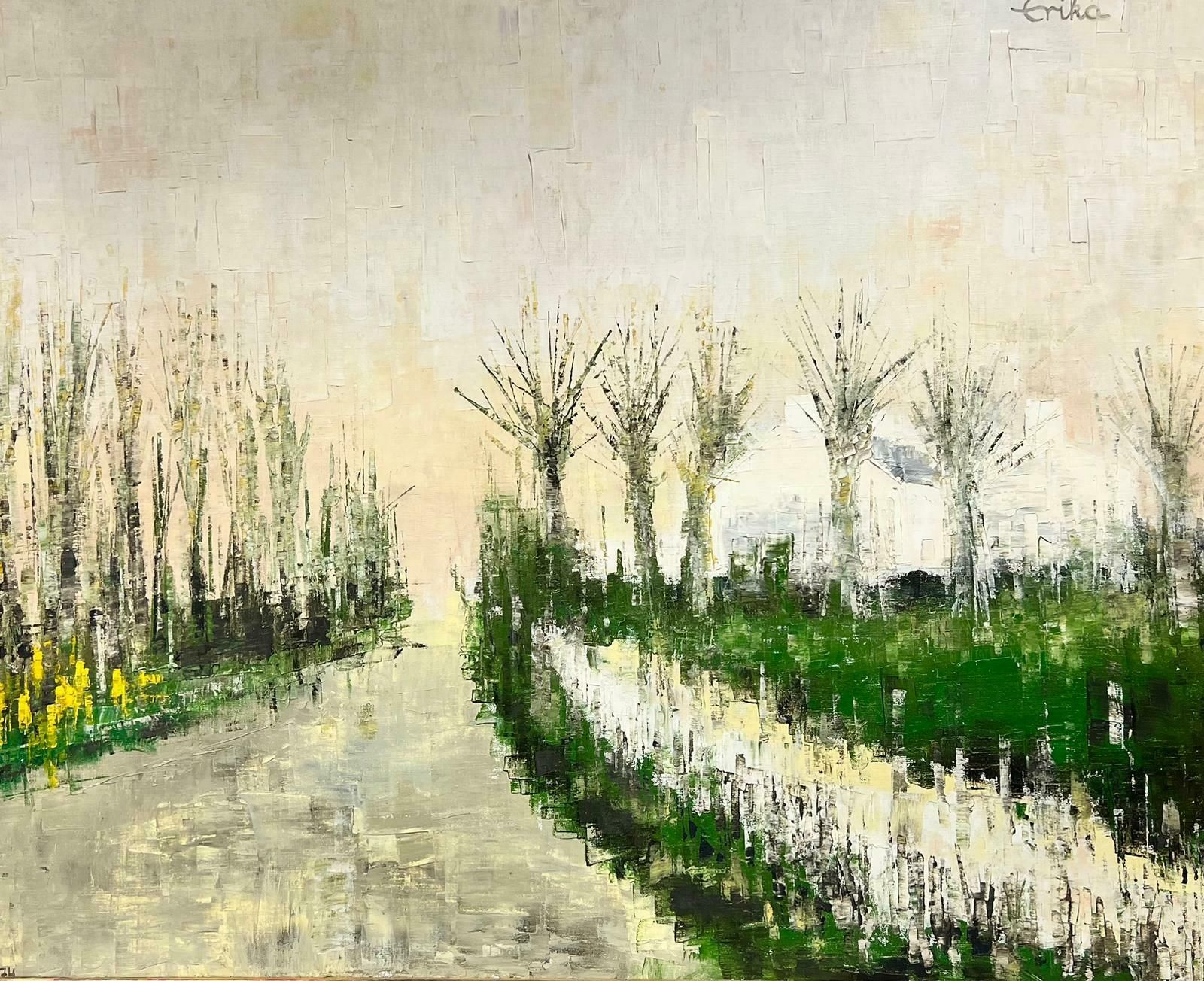 Erika1970’s Huge French Expressionist Green Landscape Avenue Of Trees, Signed Oil C. 1974 photo buy