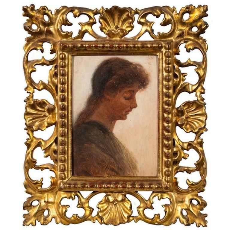 British Schoolantique English Pre Raphaelite Oil Portrait Of A Young Woman In Pensive Thought