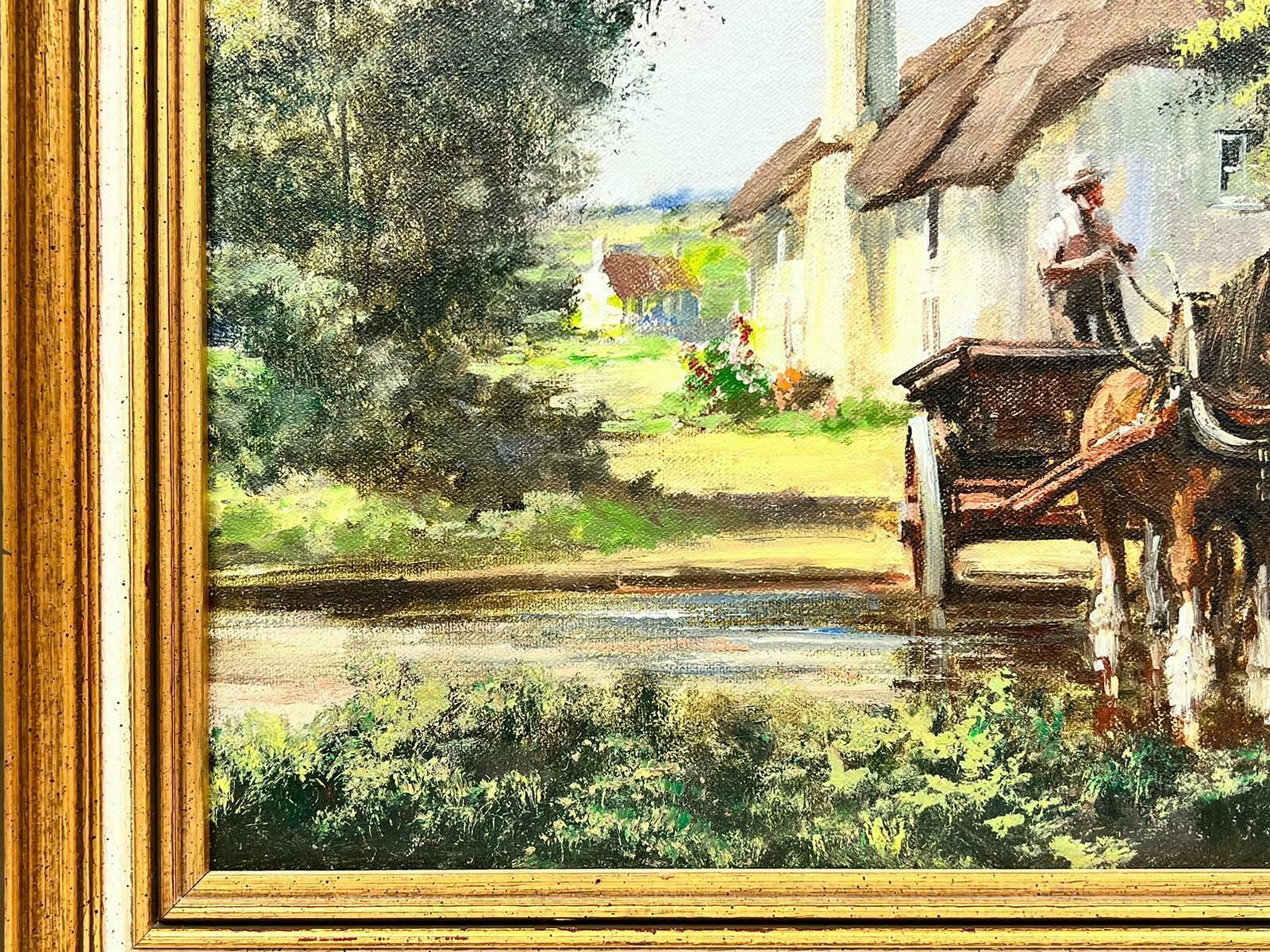 Alan Kingtraditional English Rural Oil Painting Horse & Cart Crossing Stream In Fields photo 903.0