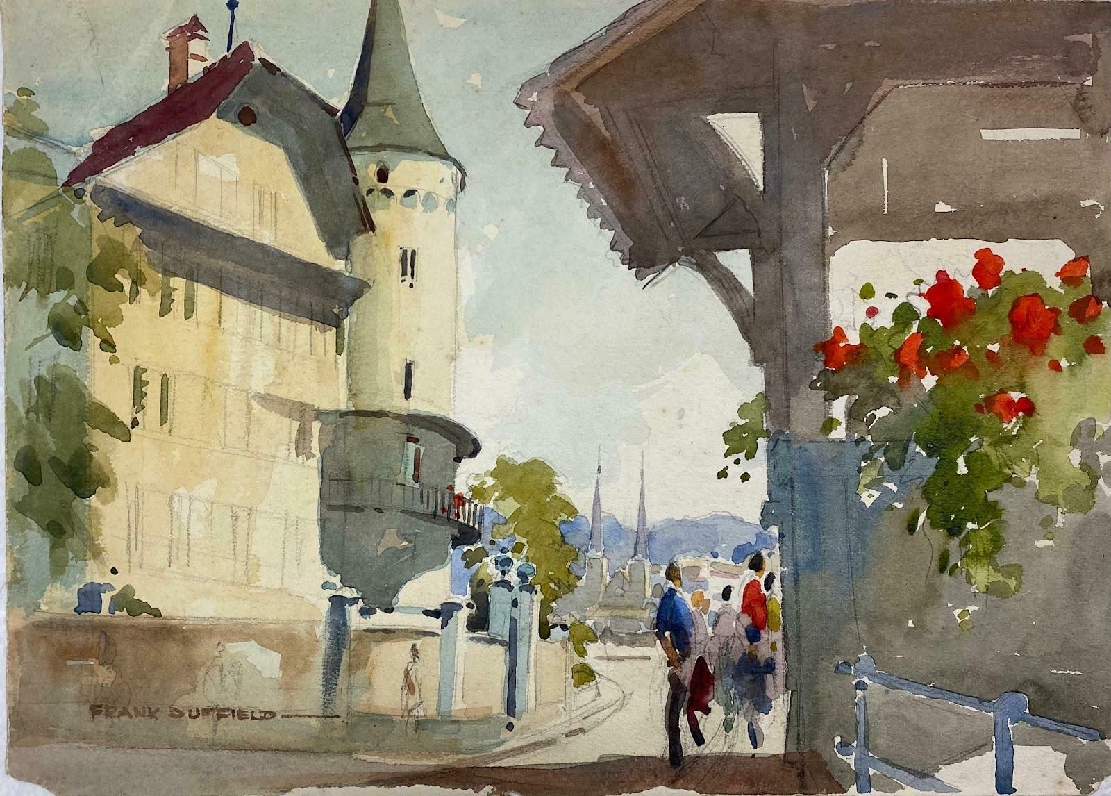 Frank Duffieldbritish Impressionist Painting Peaceful Town On A Summer Day Scenemid 20th Century