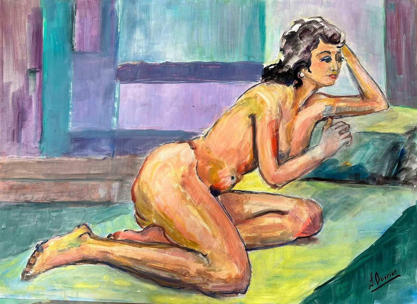 French Modernistreclining Nude Lady Model 1970's French Modernist Painting Provence Collection1970's