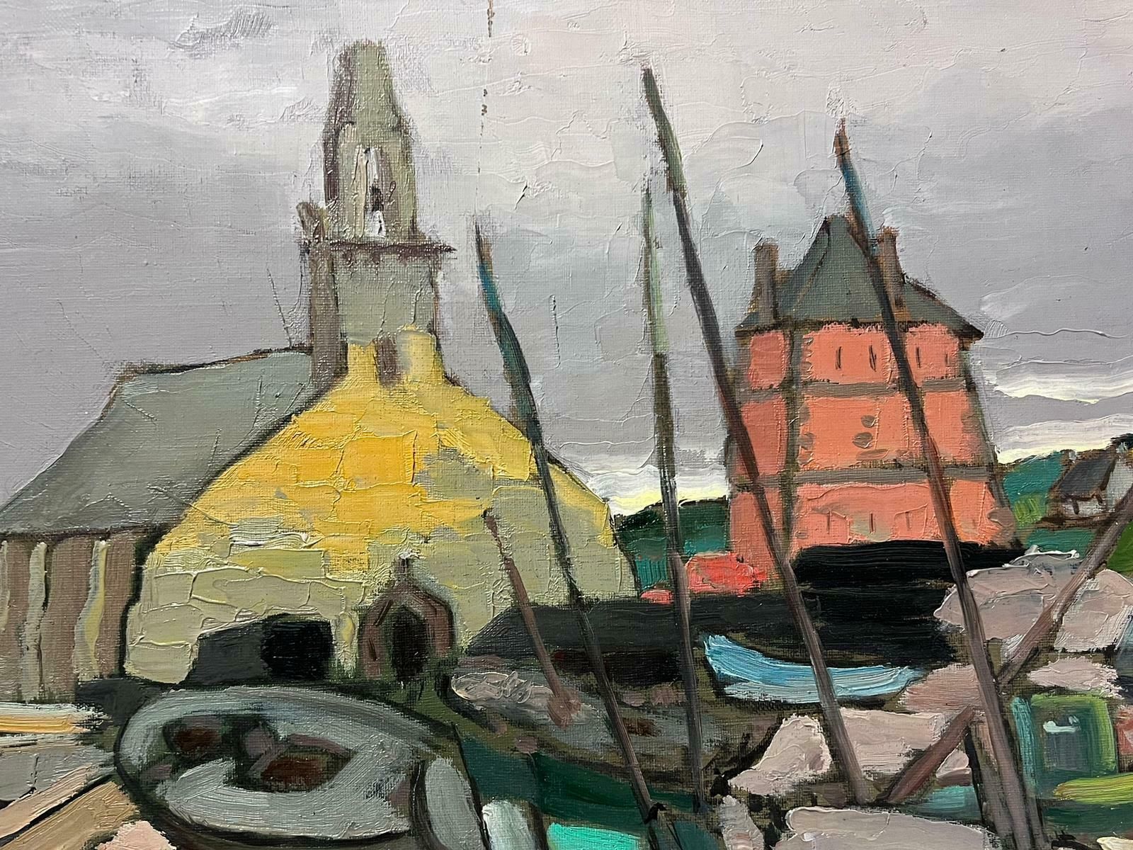Georges Bordonovecontemporary French Impressionist Oil Fishing Boats In Dark Town Dockyard photo vinterior