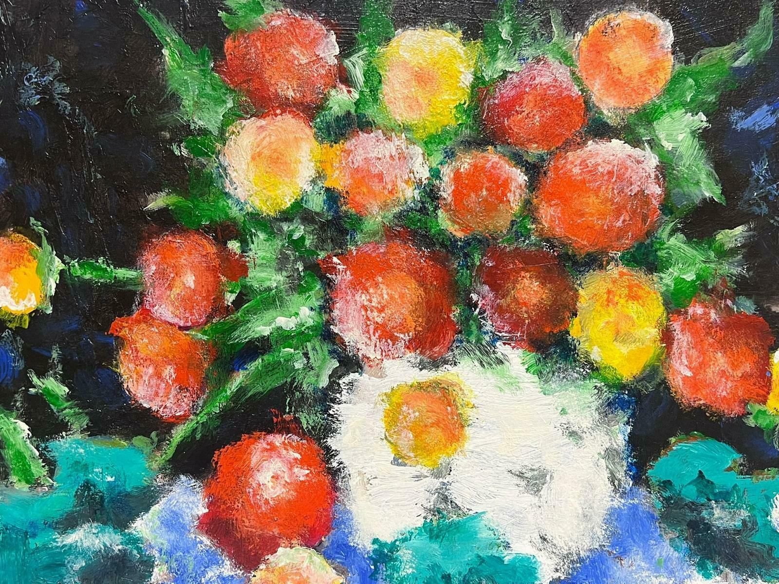 French Schoollarge 1970's French Modernist Signed Oil Profusion Of Flowers Still Life photo for sale