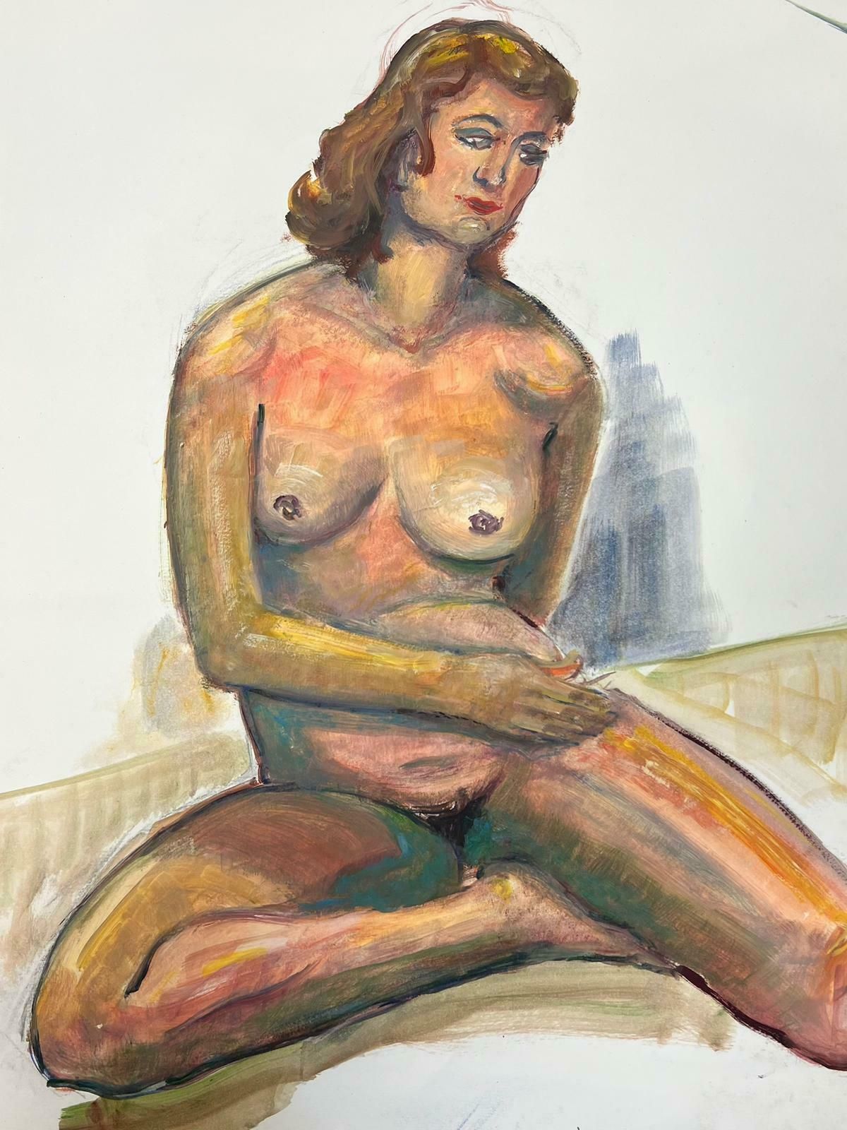French Modernistreclining Nude Lady Model 1970's French Modernist Painting Provence Collection1970's photo furniture