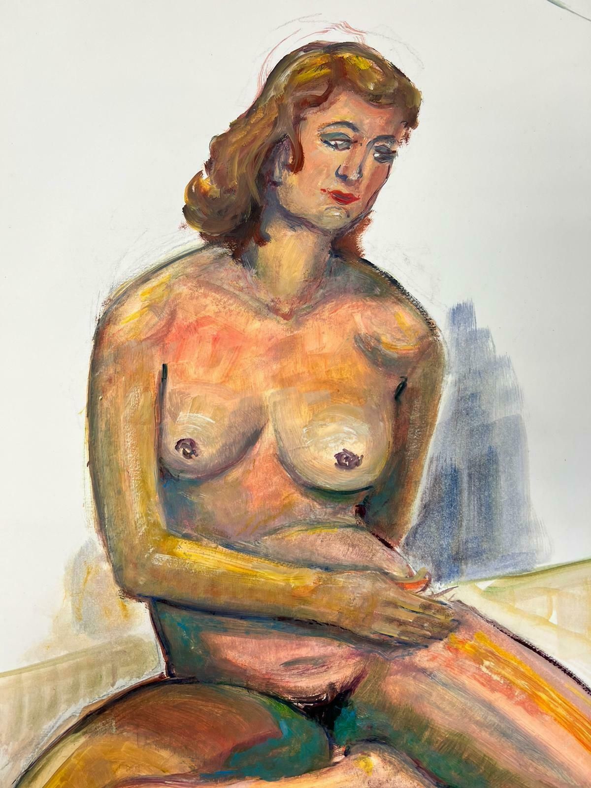 French Modernistreclining Nude Lady Model 1970's French Modernist Painting Provence Collection1970's photo vinterior