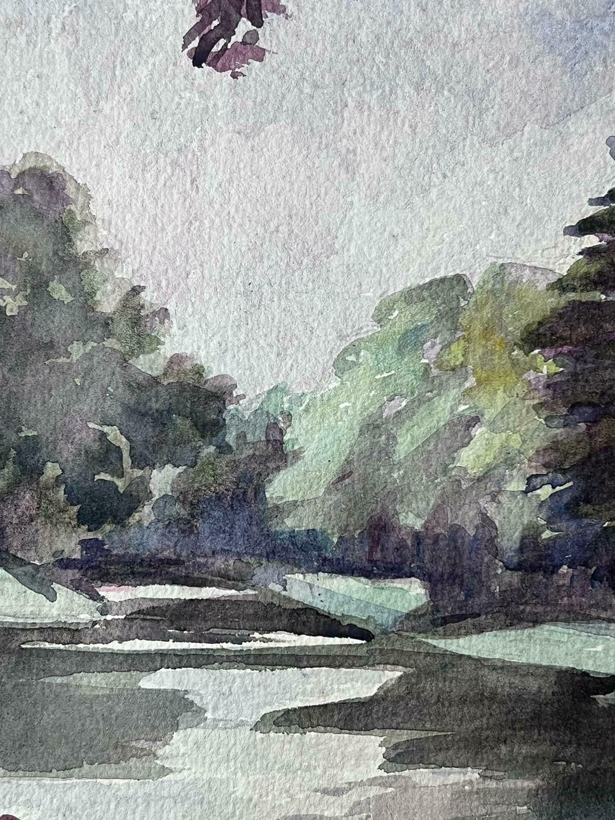 Louise Alixfrench Impressionist Watercolour Painting River Boat On The Gloomy River1940's photo for sale