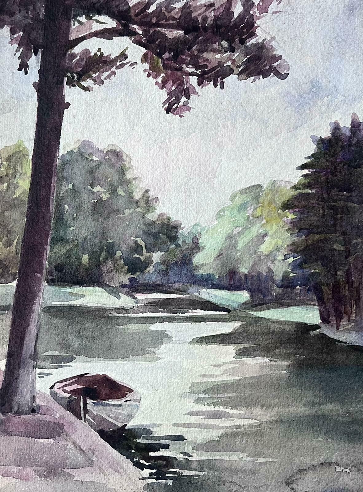Louise Alixfrench Impressionist Watercolour Painting River Boat On The Gloomy River1940's photo Art