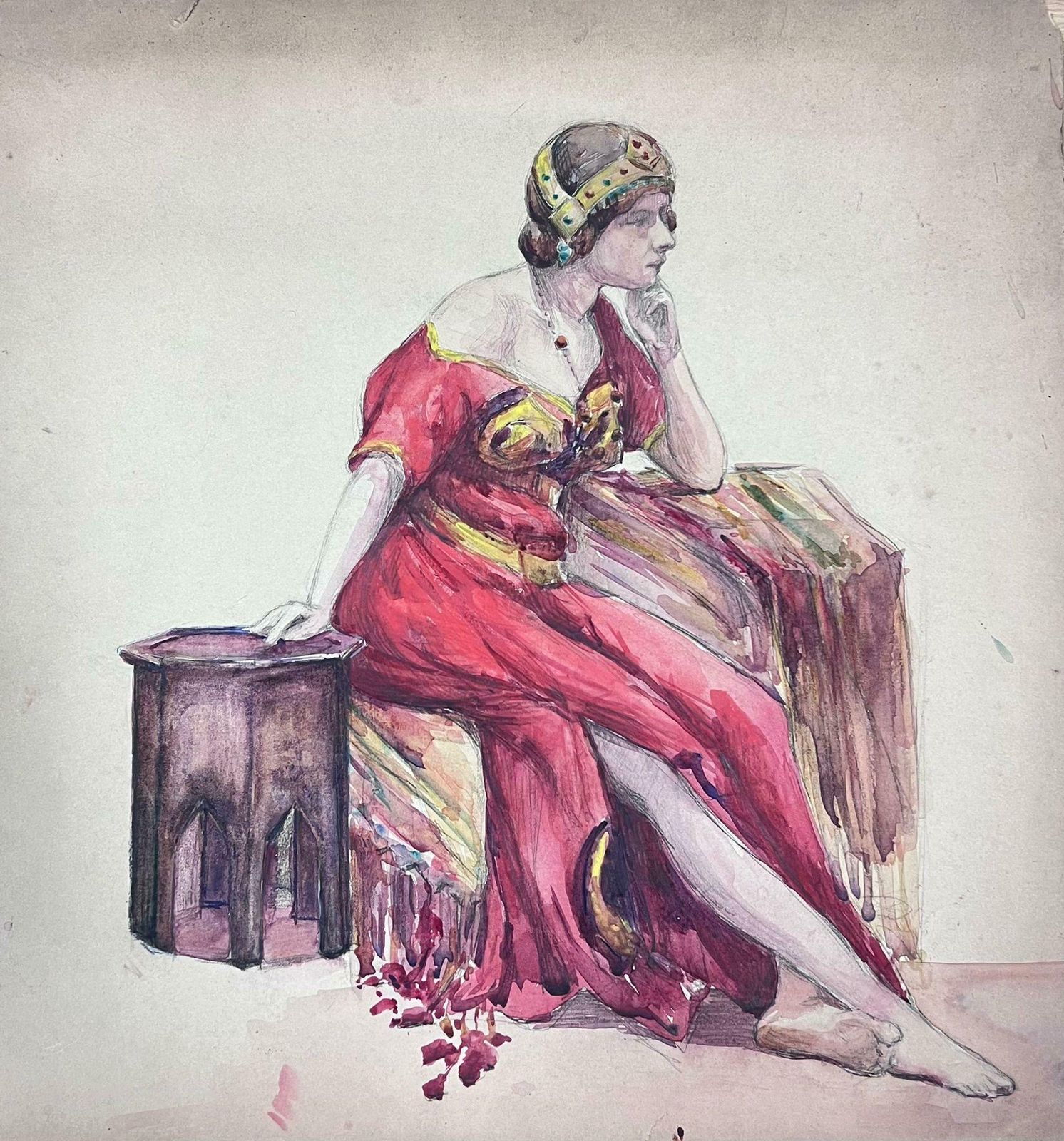Louise Alixlady In An Egyptian Red Off The Shoulder Dress Posed1930's photo furniture