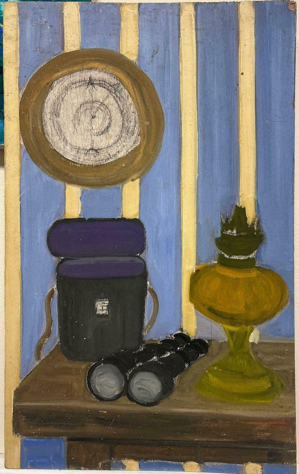 Louise Alixmid Century French Oil Painting Interior Room Still Life With Binoculars1950's photo Art