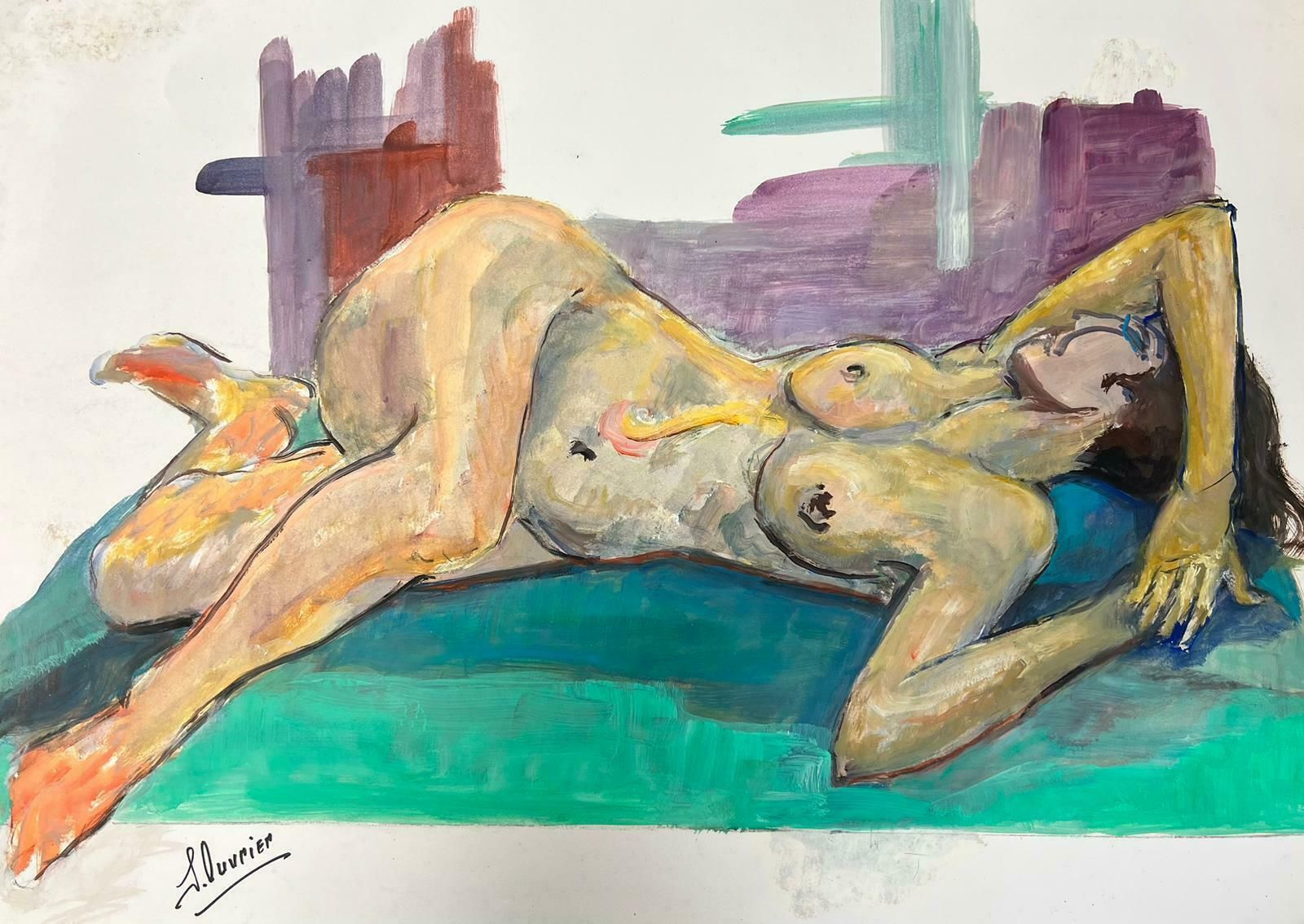 French Modernistreclining Nude Lady Model 1970's French Modernist Painting Provence Collection1970's photo furniture