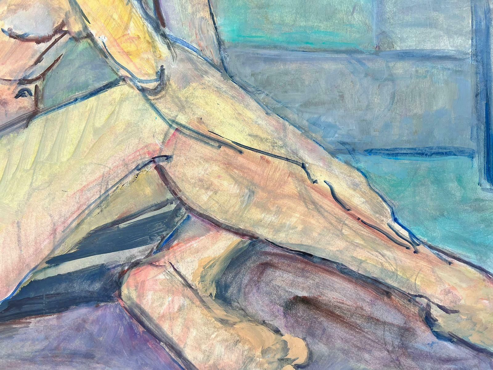 French Modernistreclining Nude Lady Model 1970's French Modernist Painting Provence Collection1970's photo furniture