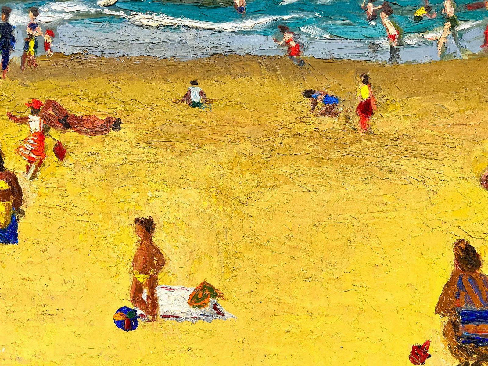 Josine Vignona Fun Day At The Beach In A Hot Summer Day Thick Impasto Oil1960's photo buy