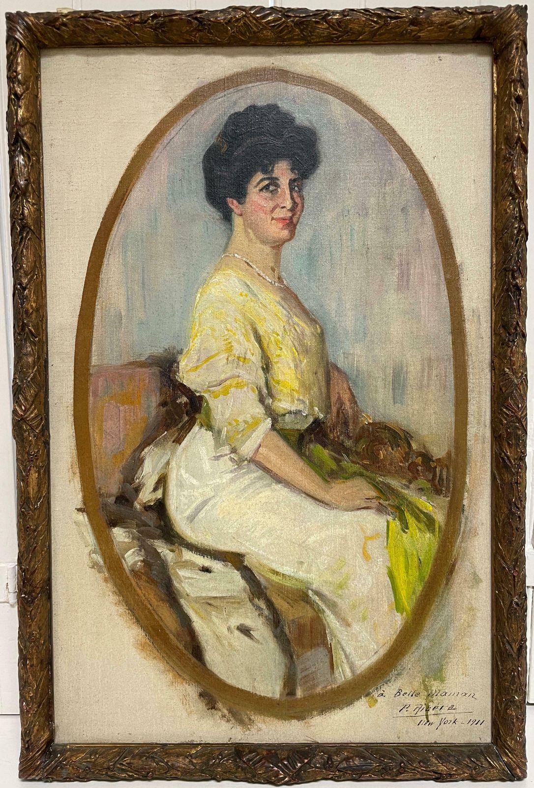 Unknownnew York 1911, Fine Portrait Of A Lady Oval Format, Signed & Dated Oilc. 1911