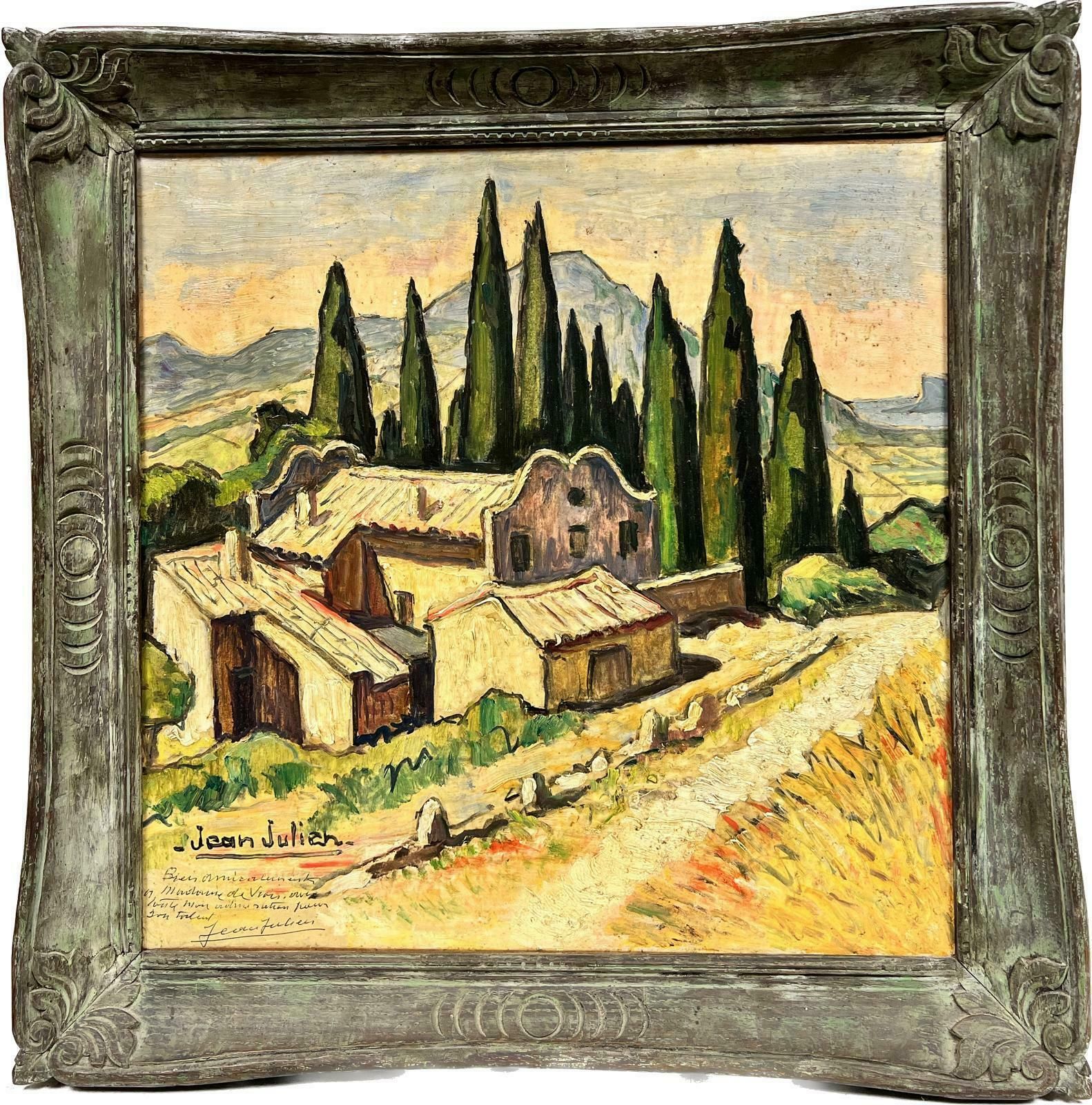 Jean Julianprovence Luberon Valley Cypress Trees Landscape Mid Century French Oil 1950’s photo furniture