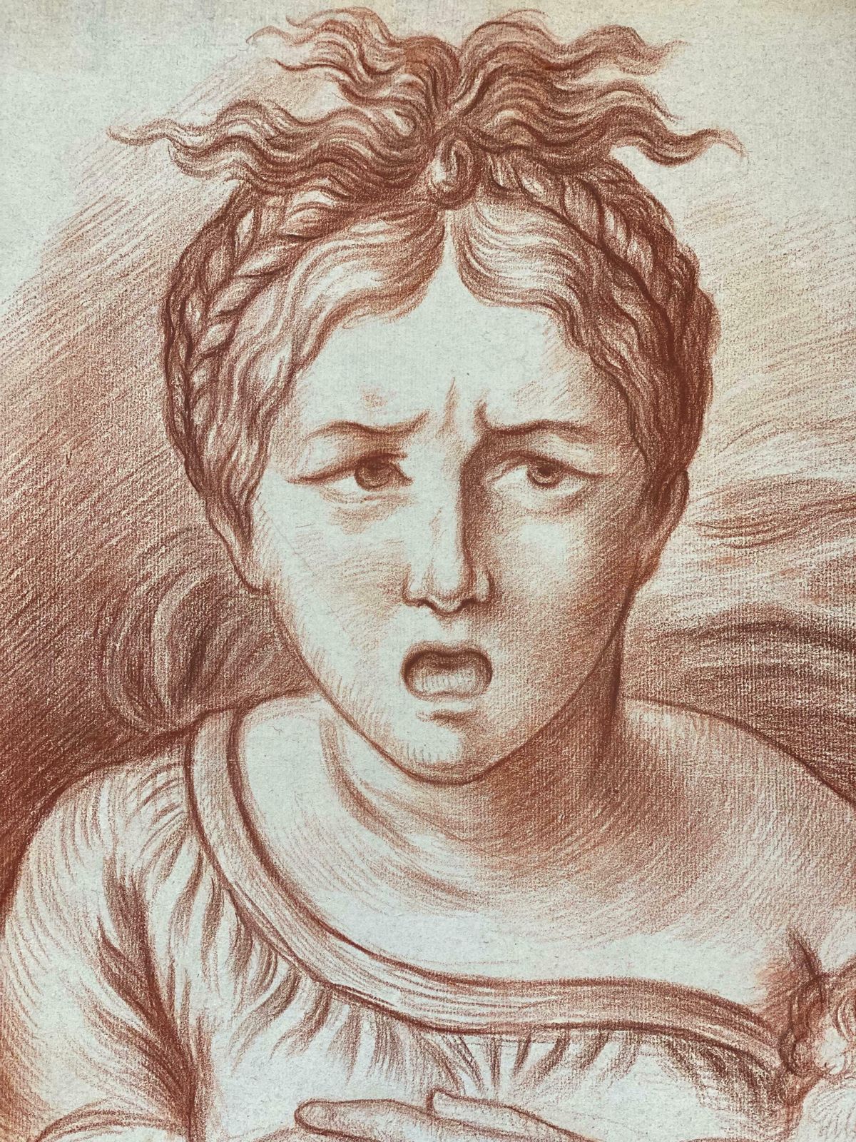 Unknownantique French Old Master Sanguine Chalk Drawing Mother & Child Portrait19th Century photo furniture