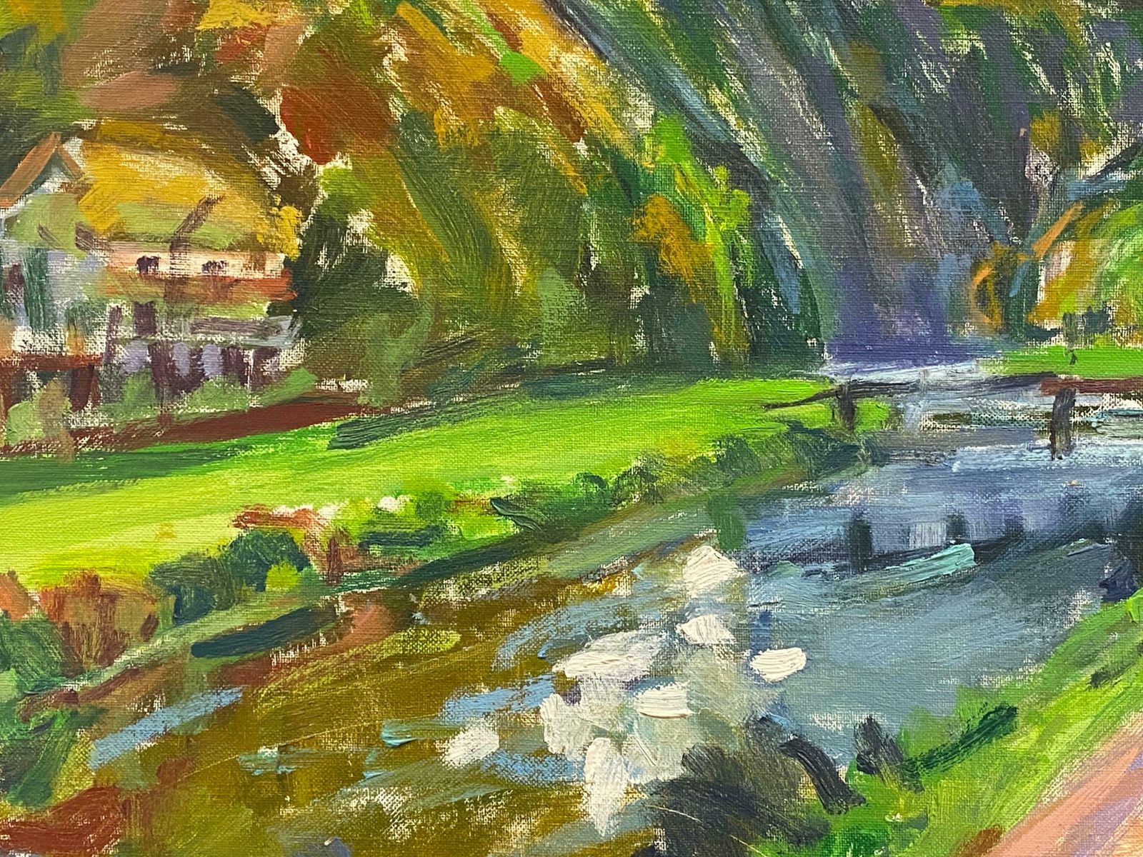 Douglas Stuart Allenlarge French Impressionist Signed Oil Lush Green River Landscape20th Century photo vinterior