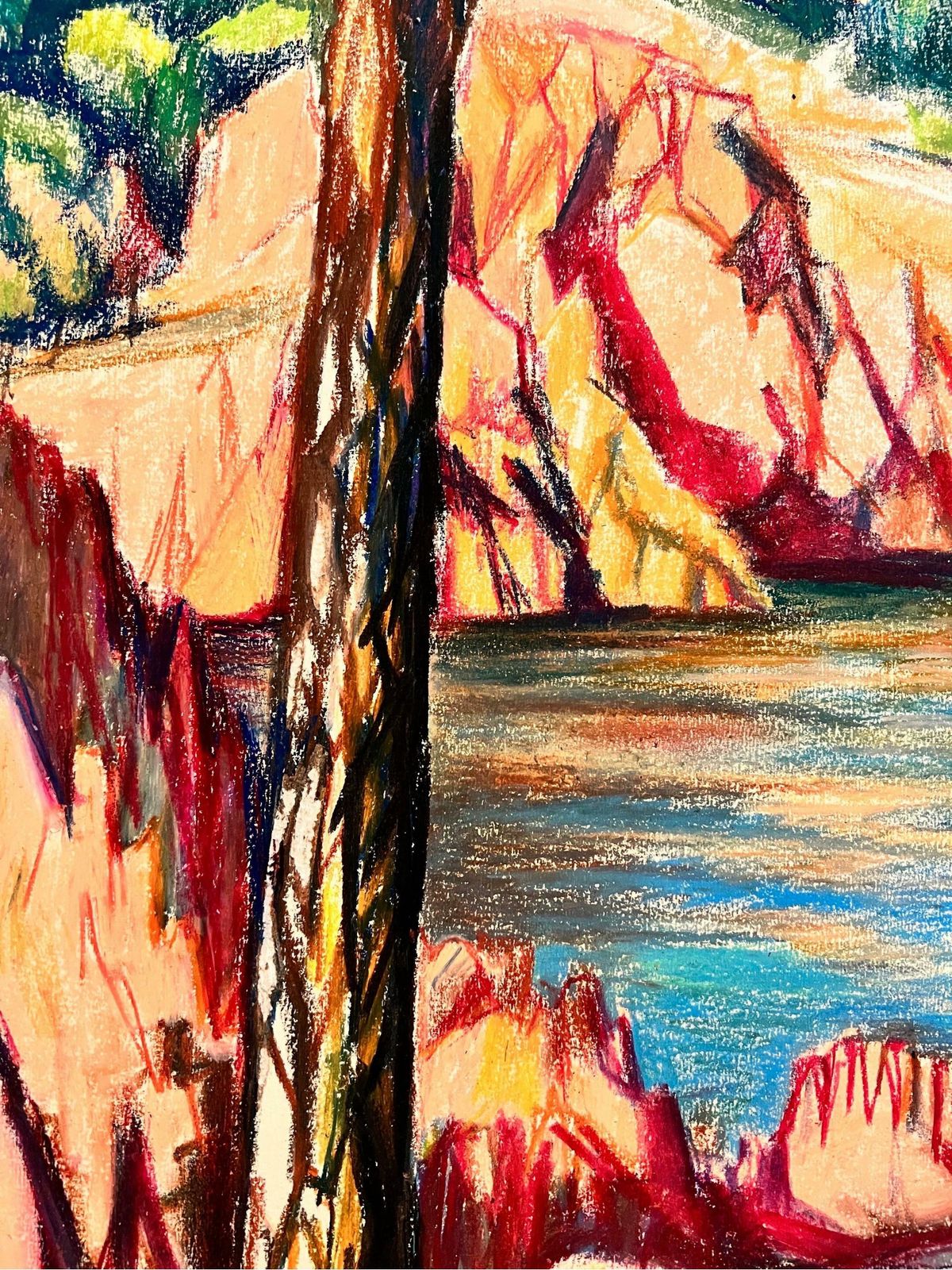 Josine Vignonfrench Bright And Vibrant Pastel Lake Landscape In Le Trayes 1960's photo vinterior