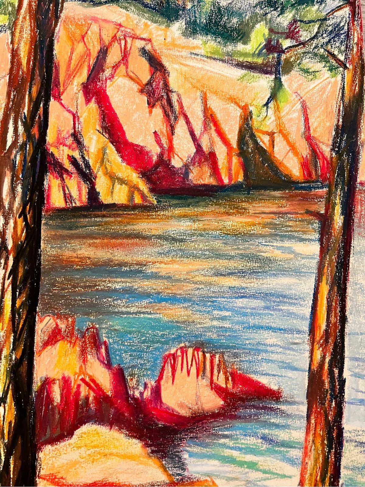 photo furniture Josine Vignonfrench Bright And Vibrant Pastel Lake Landscape In Le Trayes 1960's