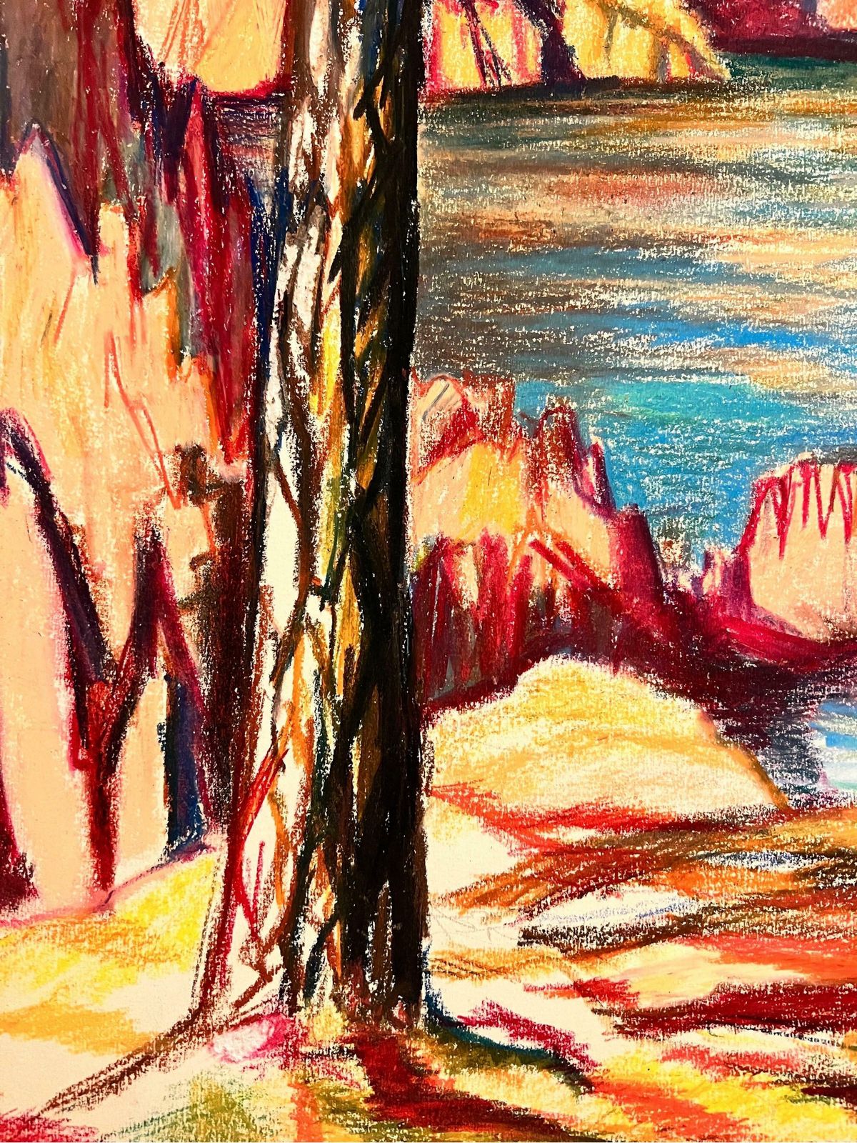 photo for sale Josine Vignonfrench Bright And Vibrant Pastel Lake Landscape In Le Trayes 1960's