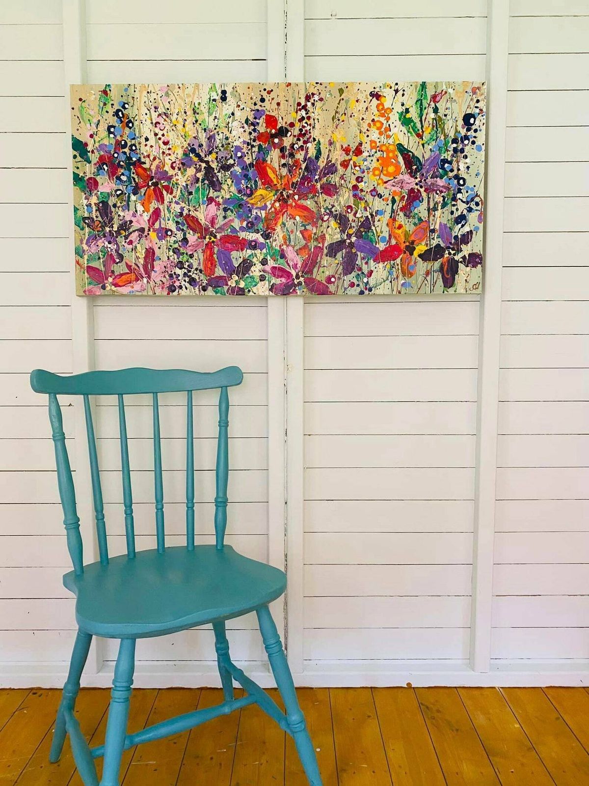 Margot..Hand Painted Original Acrylic Floral Art On Canvas 100cm X 50cm