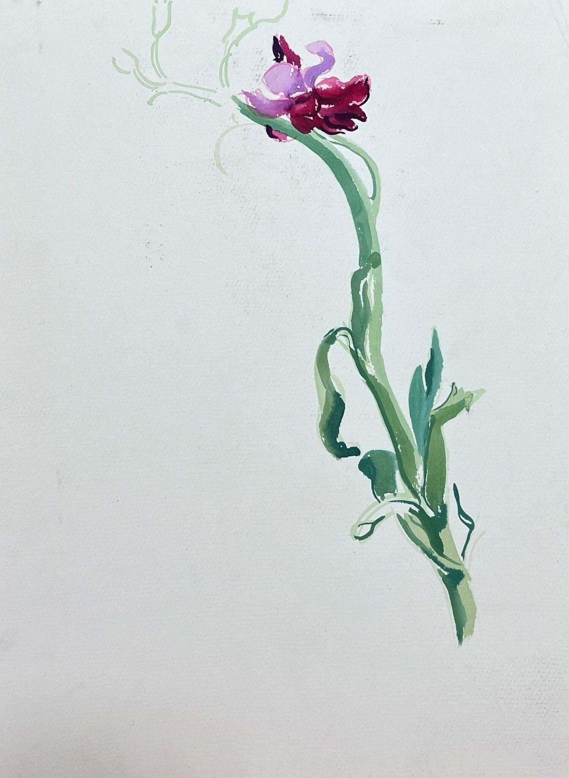 Josine Vignonmid Century French Illustration Yellow Pink Flower Watercolour Sketch1950s