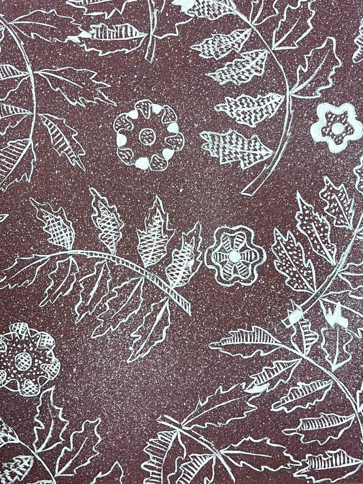 Josine Vignonmid Century French Illustration Leafs On Purple Paper Wallpaper Design1950s photo Art