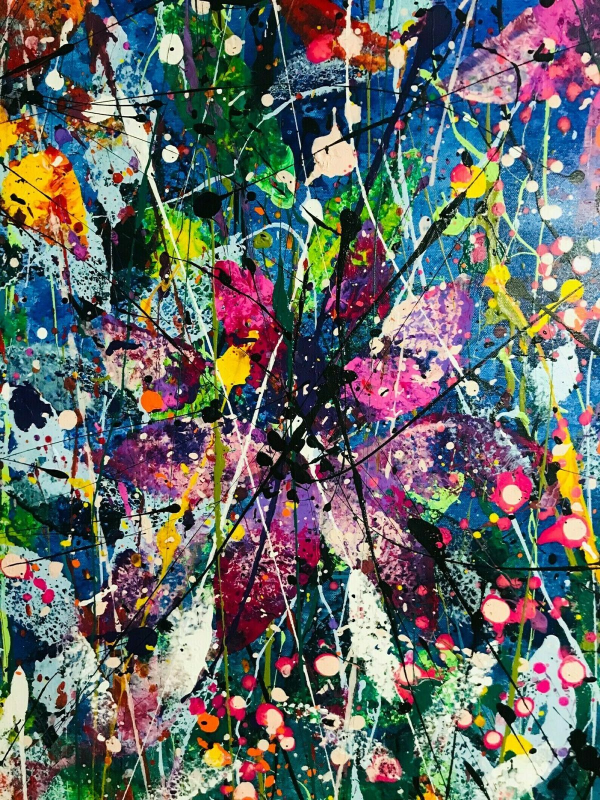 Scarlett.Extra Large Hand Painted Watercolour And Acrylic Floral Abstract On Canvas 120cm X 180cm Blue/Green/Pink/Red photo vintage