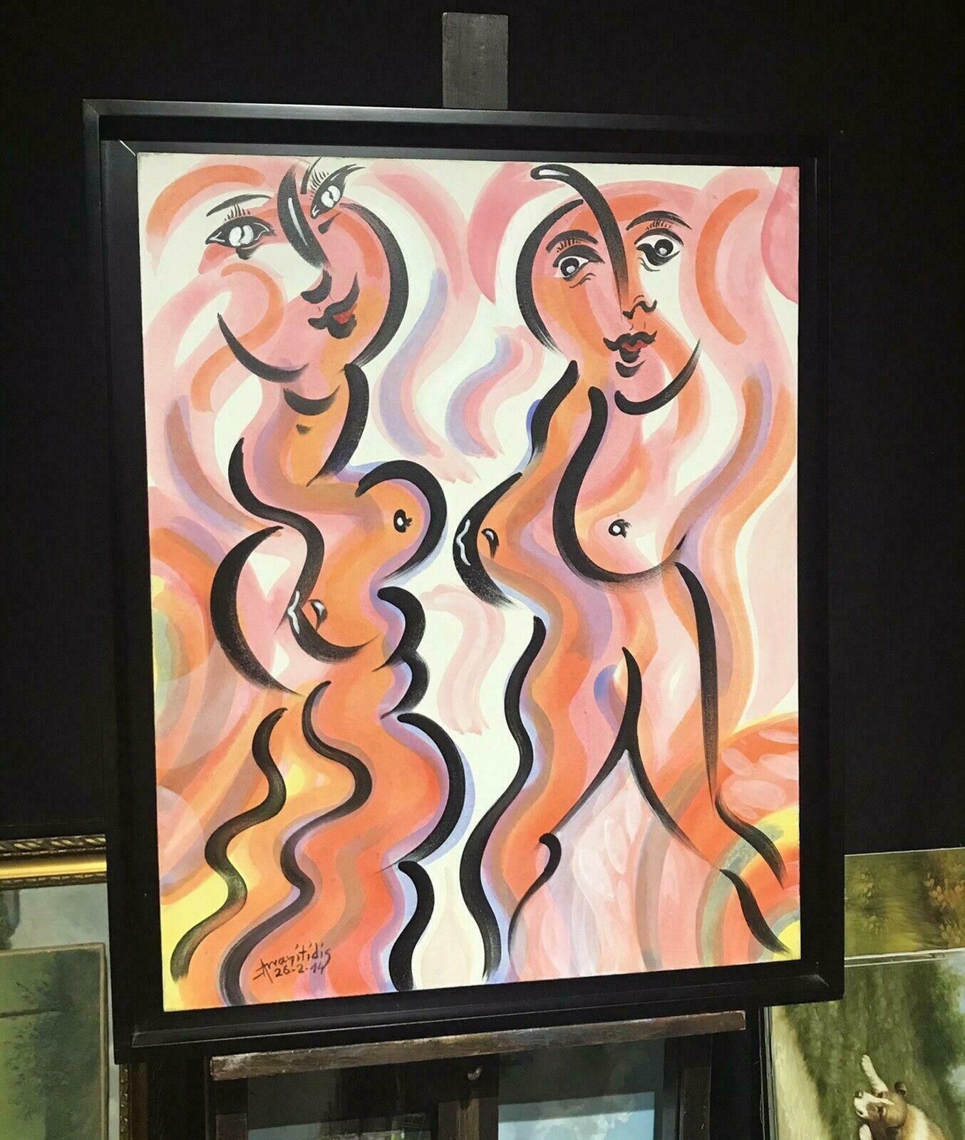 Nico Arvanitidisnico Arvanitidis (B.1943) Huge Signed Greek Oil   Nude Females Modernist Work21st Century photo for sale