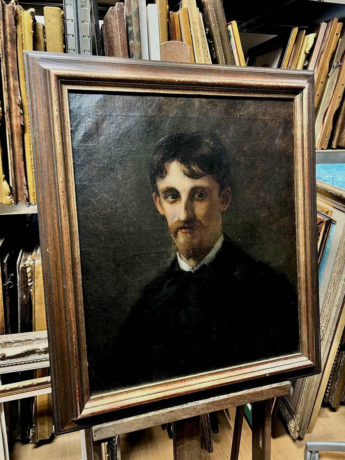 Valadonantique French Impressionist Signed Oil Painting Portrait Of Young Man 1890's photo furniture