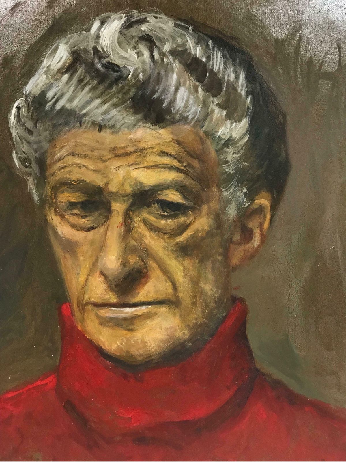 1980's Frenchportrait Of Distinguished Man In Red Polo Neck Sweater, Signed Oil Painting photo for sale
