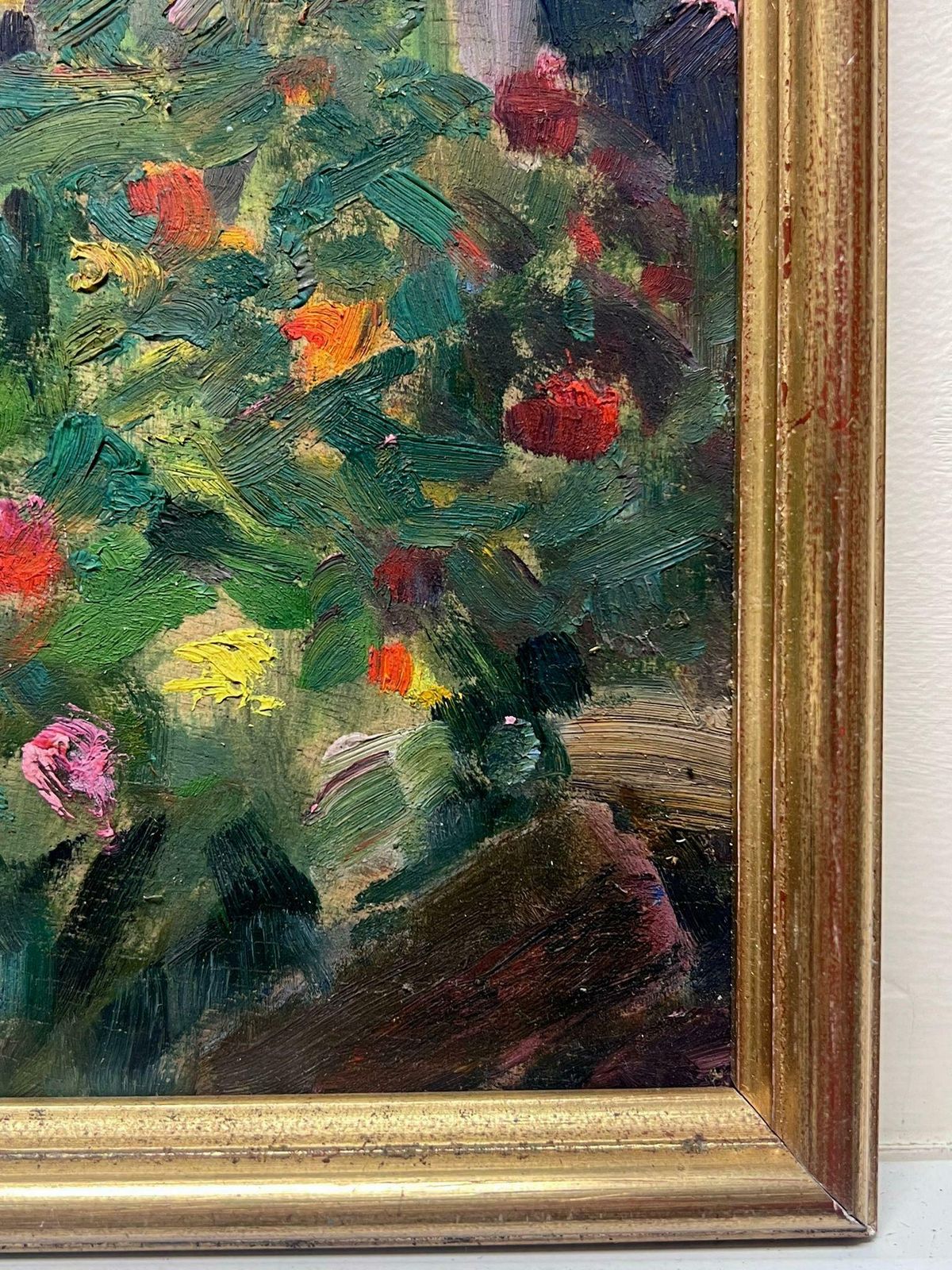 Louise Alixfrench Impressionist Oil Summer Green House In Rose Garden1940's photo for sale