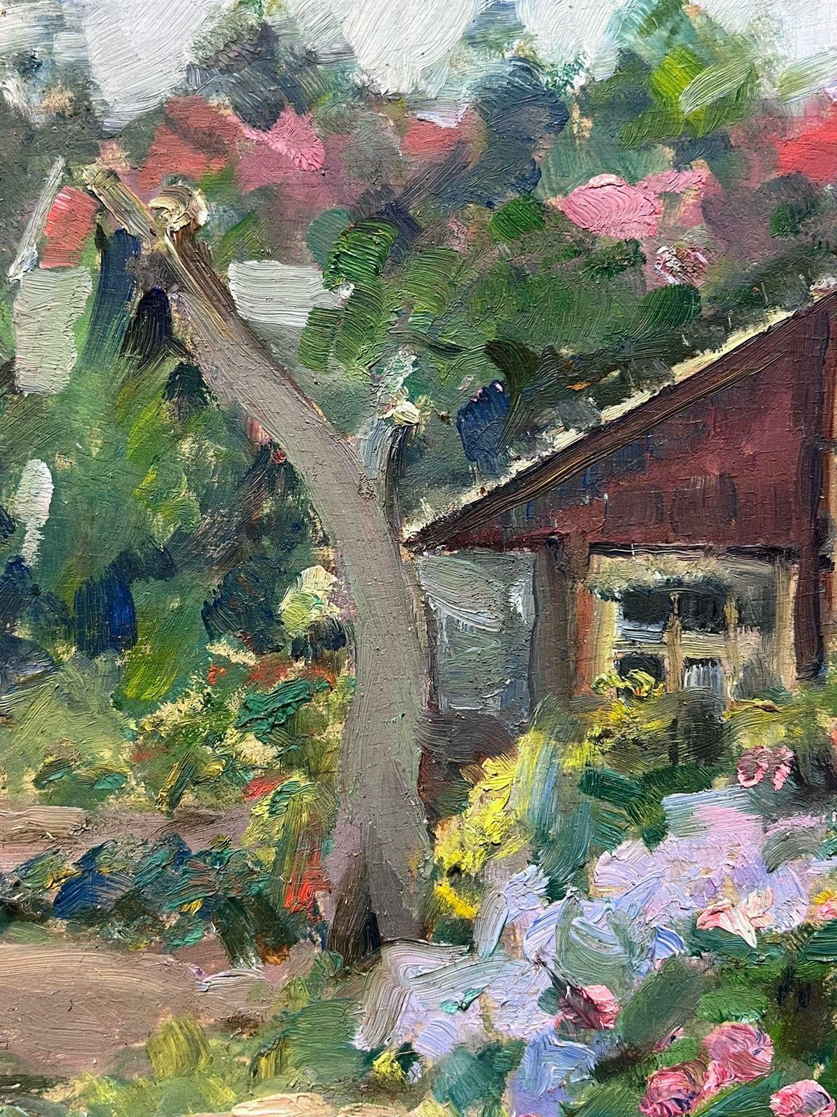 Louise Alixfrench Impressionist Oil Summer Green House In Rose Garden1940's photo 1020.0