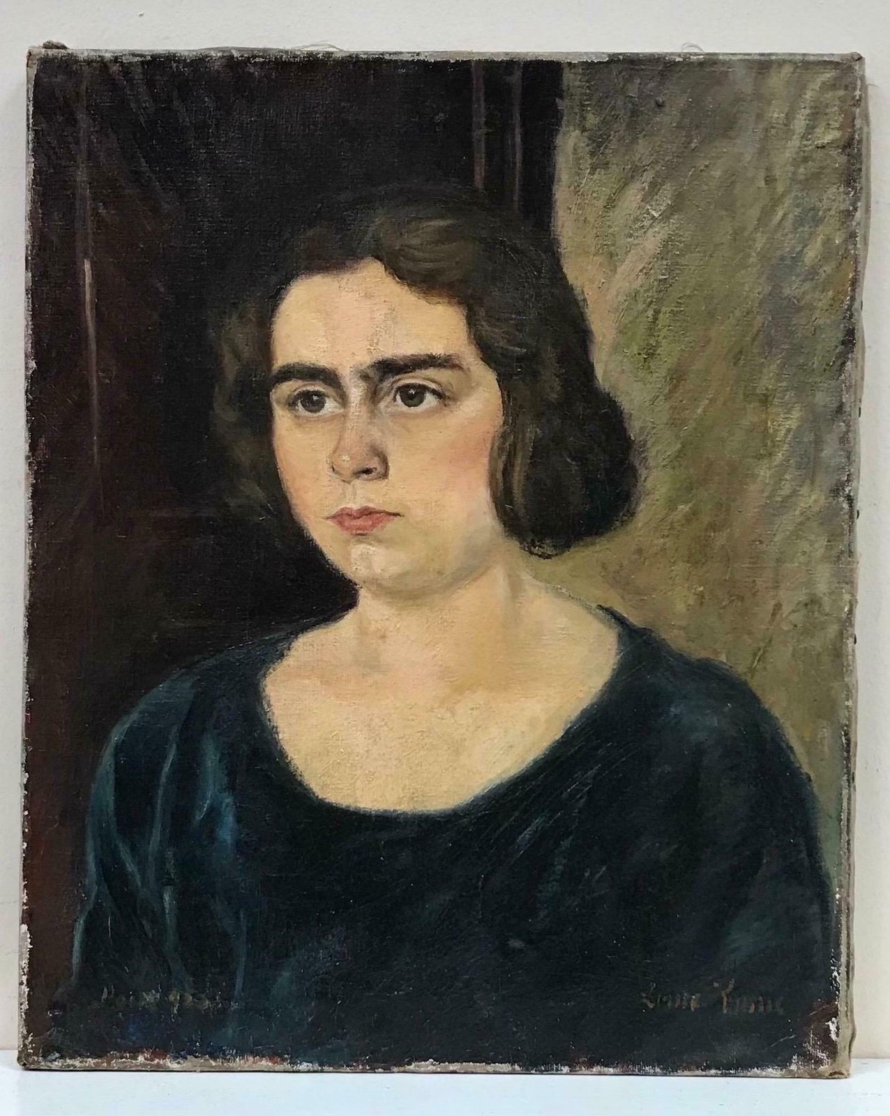 20th Century French School1950's French Oil, Portrait Of A Young Lady With Bobbed Hair & Moody Expressionc. 1950's photo furniture