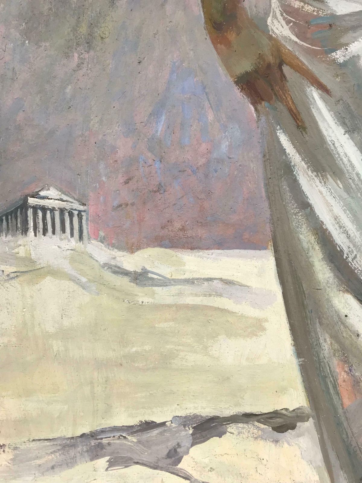 Pierre Piget (1907 1990)huge 1960's French Oil Portrait Of Roman/ Greek Semi Nude Lady Classical Ruins photo vintage